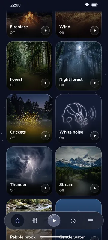 Luleep sound grid with photo tiles for the sounds and a Menu button in the bottom bar