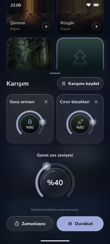 Luleep karıştırıcısı: çalan her sesin kendi yuvarlak düğmesi ve altında genel ses düğmesi
