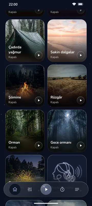 Luleep ses ızgarası: fotoğraflı ve renkli ses kutucukları, alt çubukta Menü düğmesi